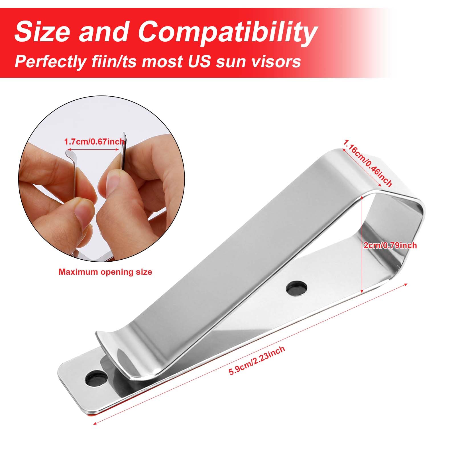 6pcs Stainless Steel Car Visor Clips, Sun Visor Clip DIY Mounting Kit Garage Door Opener Remote Clip Strong Hold Accessory for Cars Home Office Use - 2