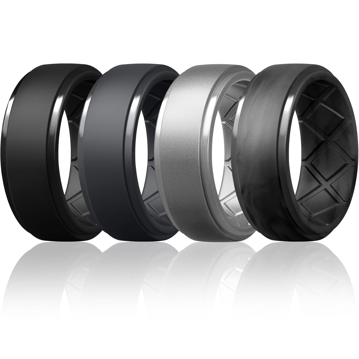 Egnaro Men's Silicone Rings 10mm Wide 2.5mm Thick Rubber Wedding Bands, Multipack 1/4/7 Breathable Comfort Fit For Workout