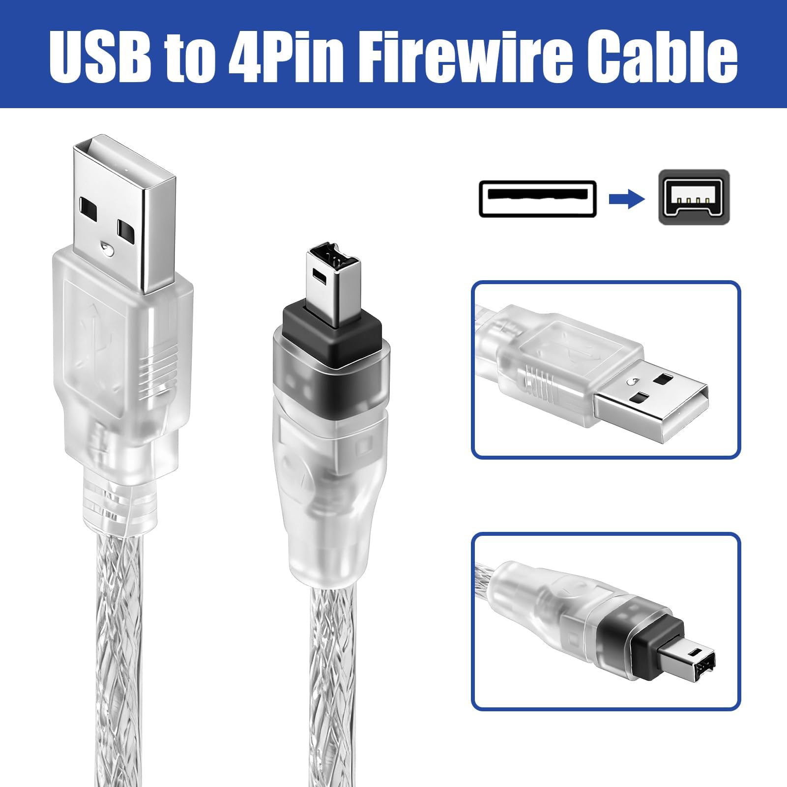 Cavo adattatore USB maschio a Firewire IEEE 1394 4 pin iLink maschio per DCR-TRV75E DV, Cavo USB Firewire per Sony DCR-TRV75E DV, Connessione iLink, Trasferimenti Rapidi, 1.5 M