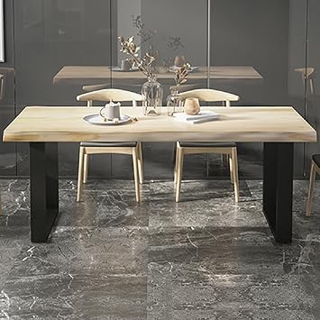 Wood Table, Industrial Pine Wood Dining Table Rectangle Table with Black Double Pedestal 47.2" L x 23.6" W x 29.5" H