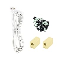 Vista 2 de Cable de extensión de teléfono RJ11 6P4C de 10 pies hembra a hembra acoplador en línea 30 clips adhesivos para cable para sistema fijo, contestador