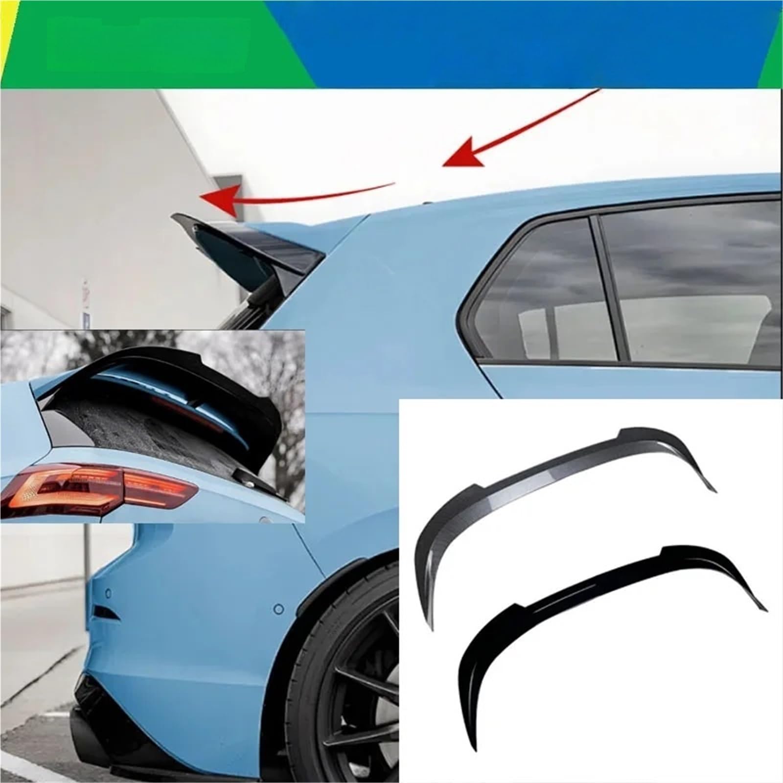 Kompatybilny z VW Clubsport Golf MK8 GTI R Clubsport 2020-2024 tylny spojler dachowy skrzydła tylny dyfuzor bagażnika ogon płetwa Tuning samochodów(Carbon Look)