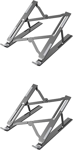 HappyDeals Laptop Stand, Adjustable Ergonomic Aluminum Laptop Riser, Foldable Portable Notebook Holder for Desk, Compatible with 10-17 Inch Laptops, Pack of 2, Black