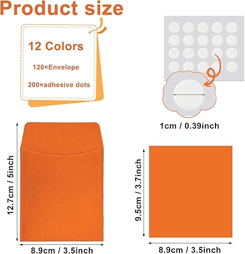 Miniatura 2 de 120 sobres pequeños coloridos para tarjetas de biblioteca, sobres de monedas, sobres de semillas con 12 hojas de puntos de pegamento de doble cara
