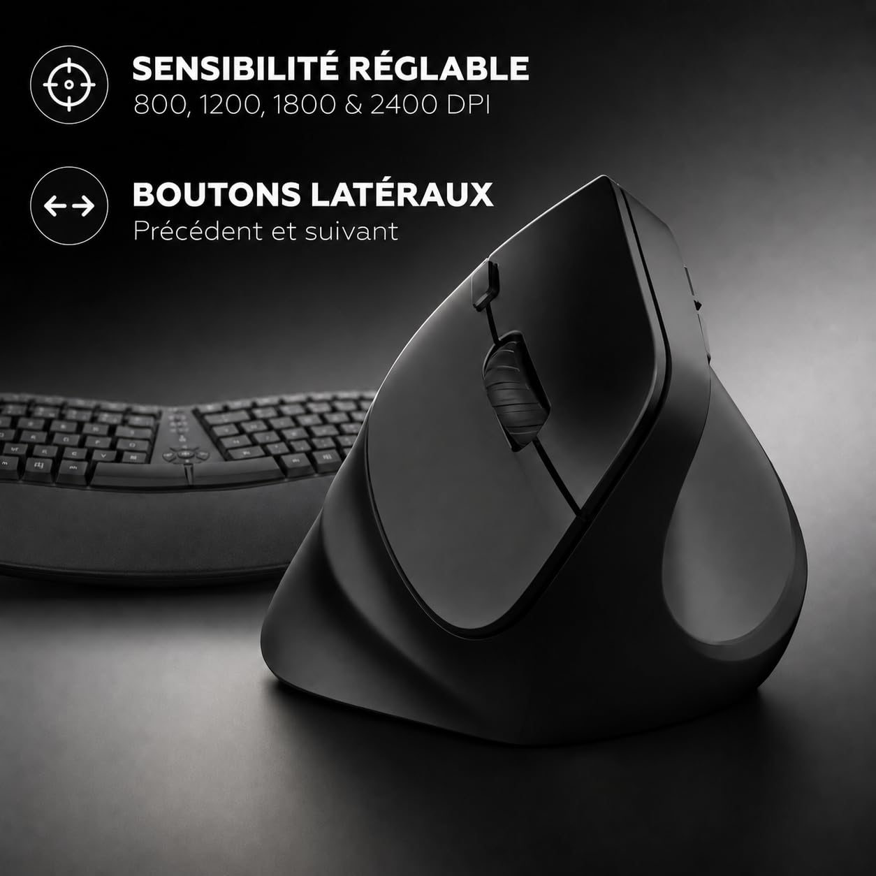 Mobility Lab Ergo C30W Combo Clavier + Souris Sans Fil Ergonomique - Inclinaison Ajustable, DPI Réglables - Repose-Poignets Mémoire de Forme - AZERTY - Bureau, Maison, Gaming, Sans Câbles