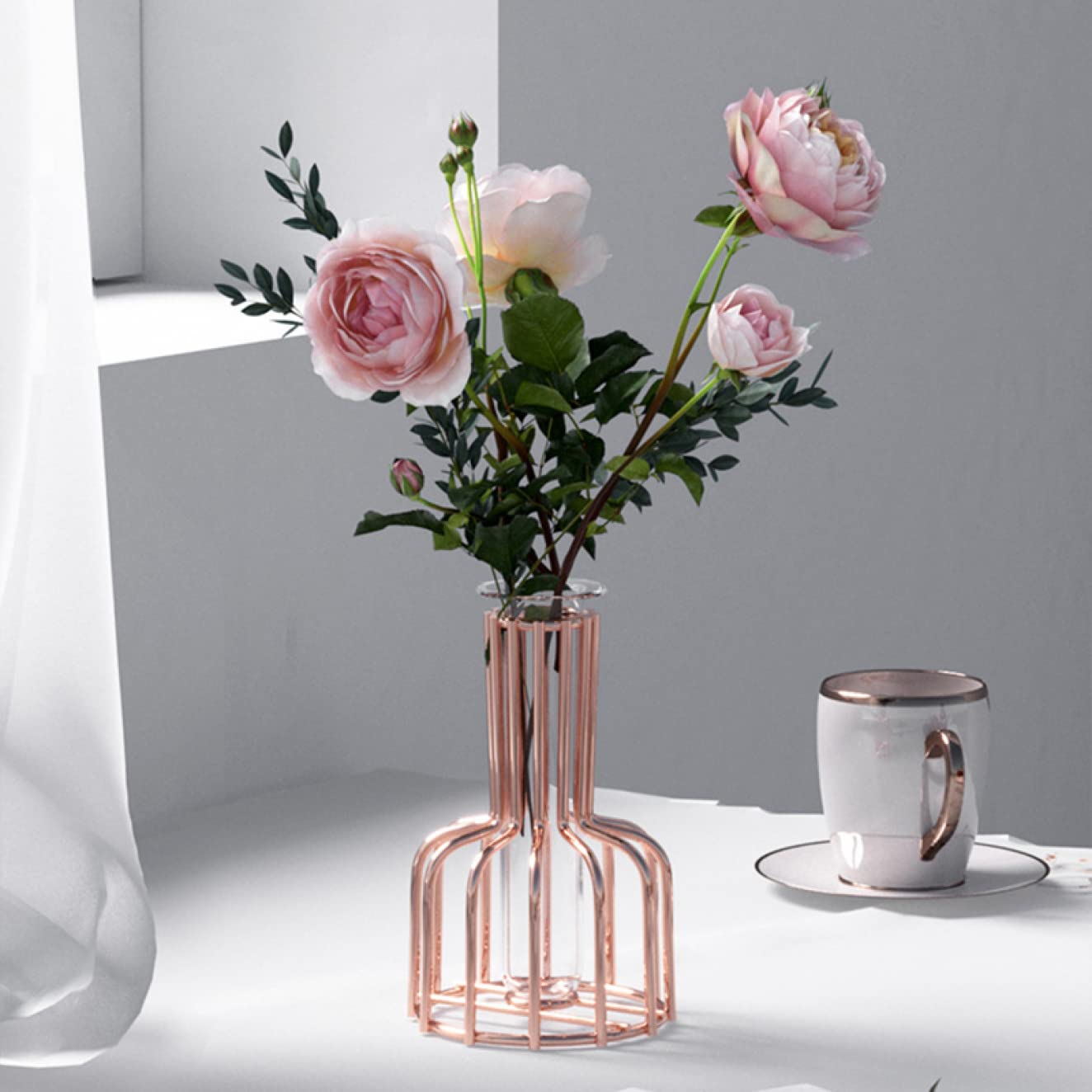 Amazon.co.jp: YJFFQ 花びん ガラス 金属枠 一輪挿し 花瓶 試験