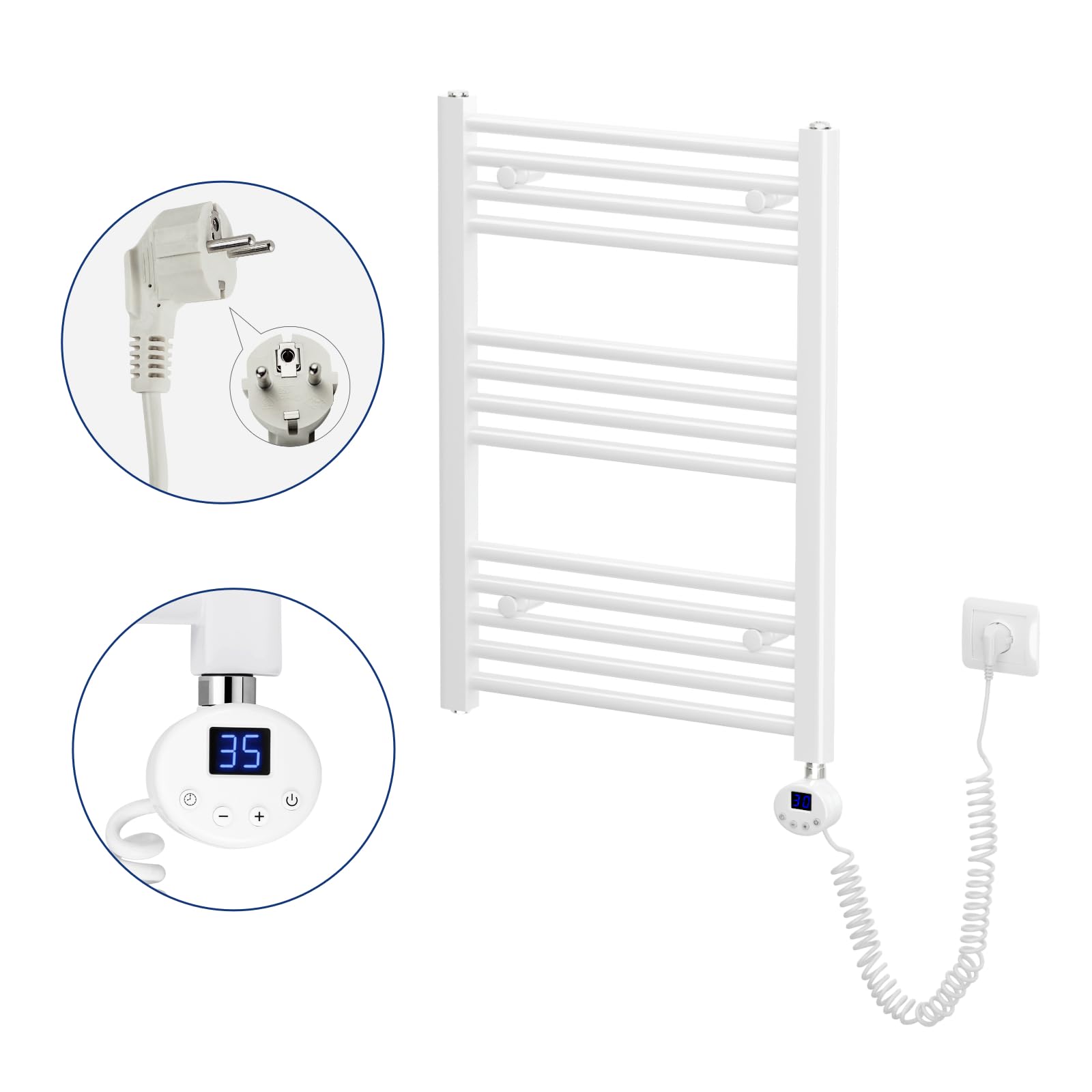 Heilmetz Badheizkörper Elektrisch mit Heizstab 600W Leistung 1200 x 600 mm Anthrazit Gerade Bad Heizkörper Handtuchwärmer Handtuchtrockner mit Thermostat Timer