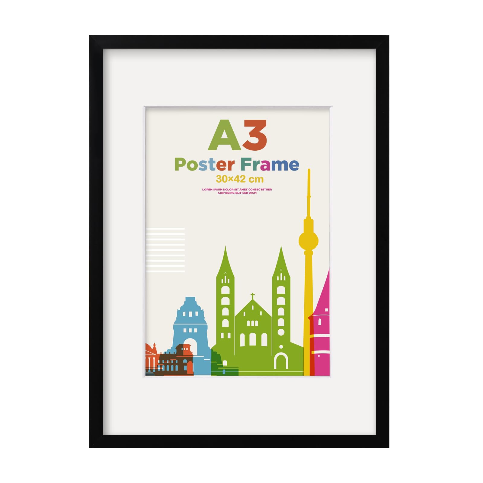 EGOFINE A3 Picture Frame Covered by Plexiglass, Display Picture A4 with Mat or A3 without Mat, A3 Photo Frame with Real Glass - Horizontal or Vertical for Wall Hanging, Black โ image 1