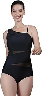 MEGASKA One Shoulder One Piece Swimsuits Full Coverage Cutout Mesh Swimming Costume Tummy Control Monokini Swimwear for Women