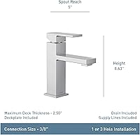 Vista 3 de Moen Revyl Chrome One-Handle Single Hole Modern Bathroom Sink Faucet with Optional Deckplate and Spring Loaded Drain Assembly, 84771 Cromado