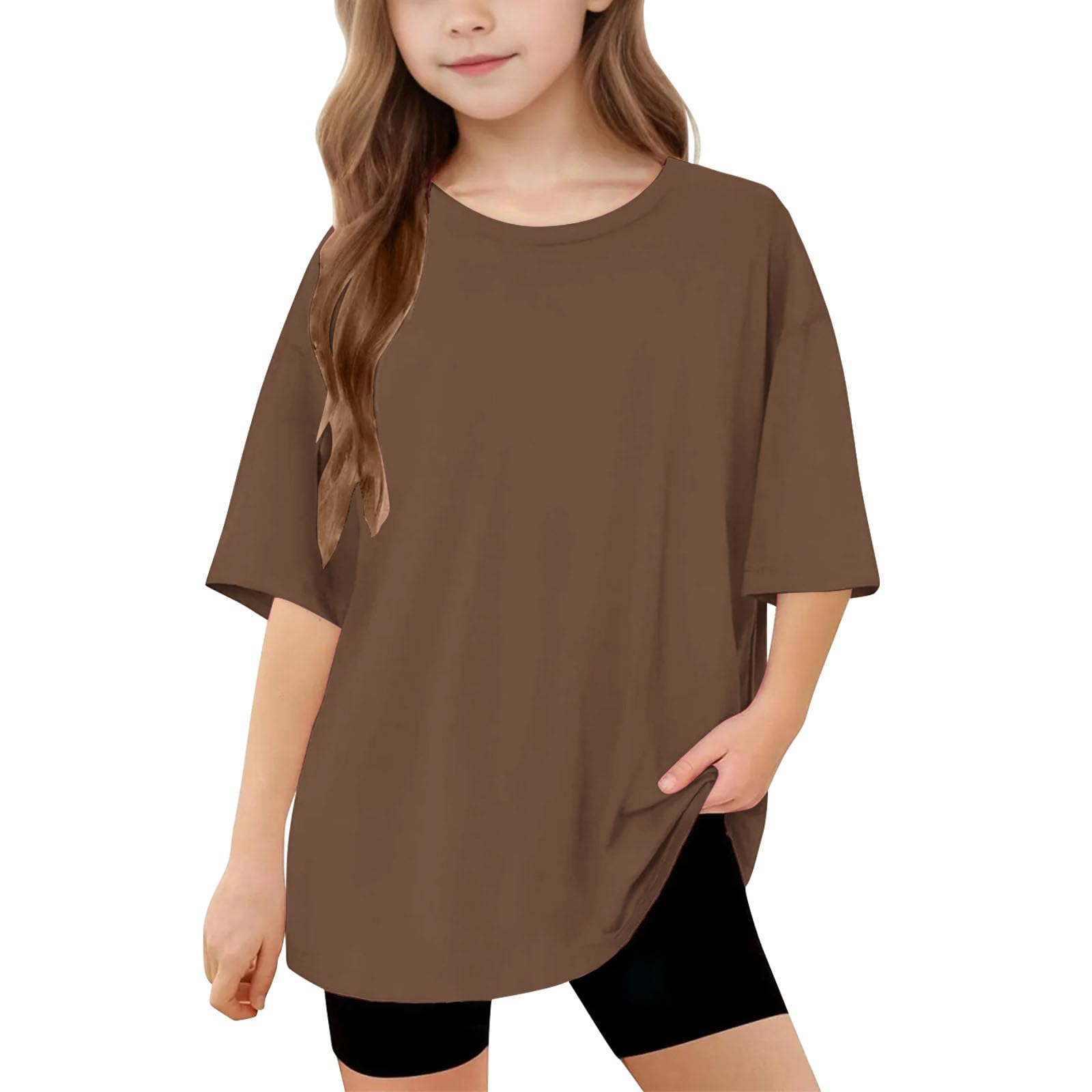 Girls Short Sleeve T Shirts Kids Summer Oversized Tops Loose Fit Casual Round Neck Basic Tees Solid Color Plain Baggy Sports Tee Shirt Soft Comfy Y2k Streetwear Fashion Tunic Tops 5-15 Years