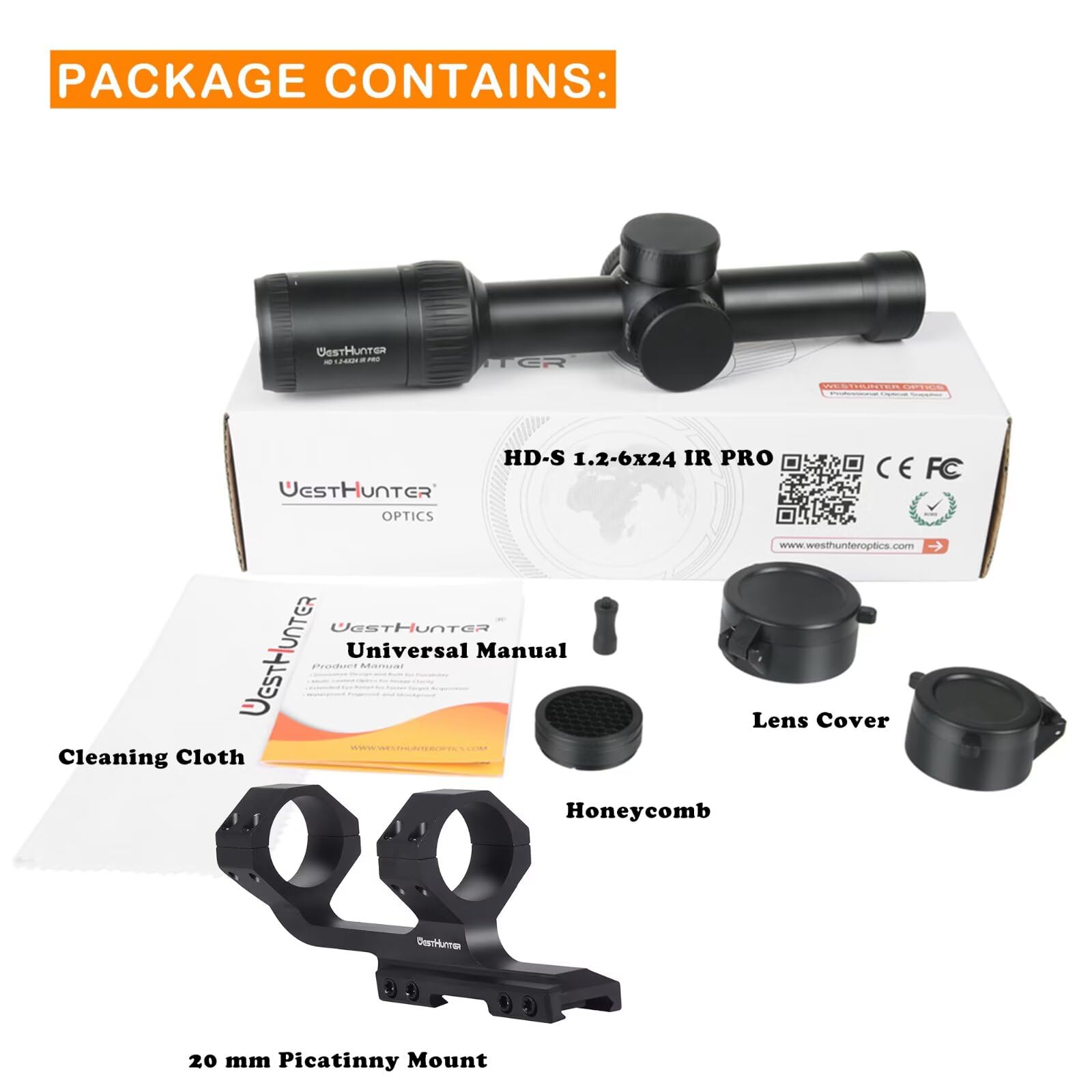 WestHunter Optics HD-S 1.2-6x24 IR Pro Precisión Miras Telescópicas, Exclusivo para Competiciones Deportivas de Corta Distancia| Picatinny Kit