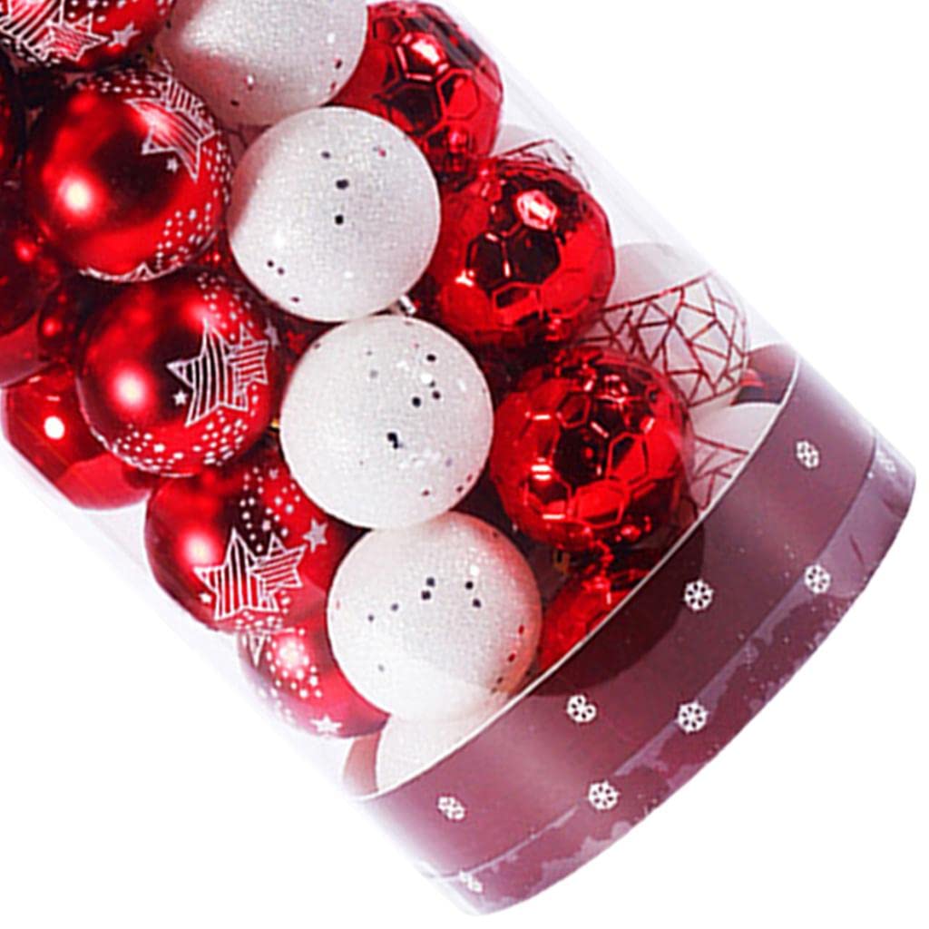 50 bolas de Navidad colgantes pintados bolas árbol de Navidad adornos DIY artesanía (rojo y blanco)