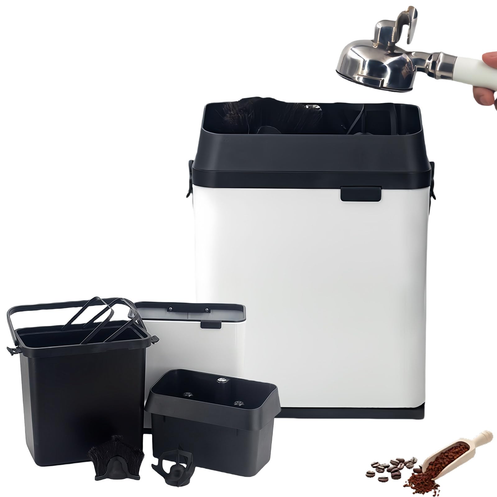 Limpiador Automático De Posos De Café Eléctrico, Limpiador Comercial De Posos De Café Con Potente Motor De 150 W A 300 Rpm, Limpiador De Portafiltros De Café Con 2 Raspadores Y 1 Cepillo,White