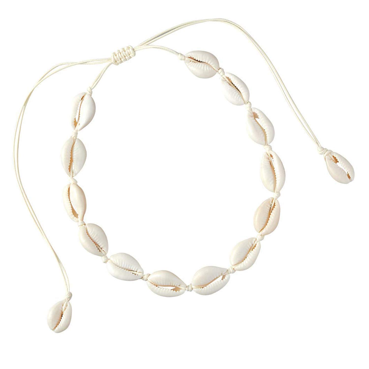 AmlionNatural Shell Necklace, Adjustable Boho Cotton Rope Woven Choker Necklace for Women