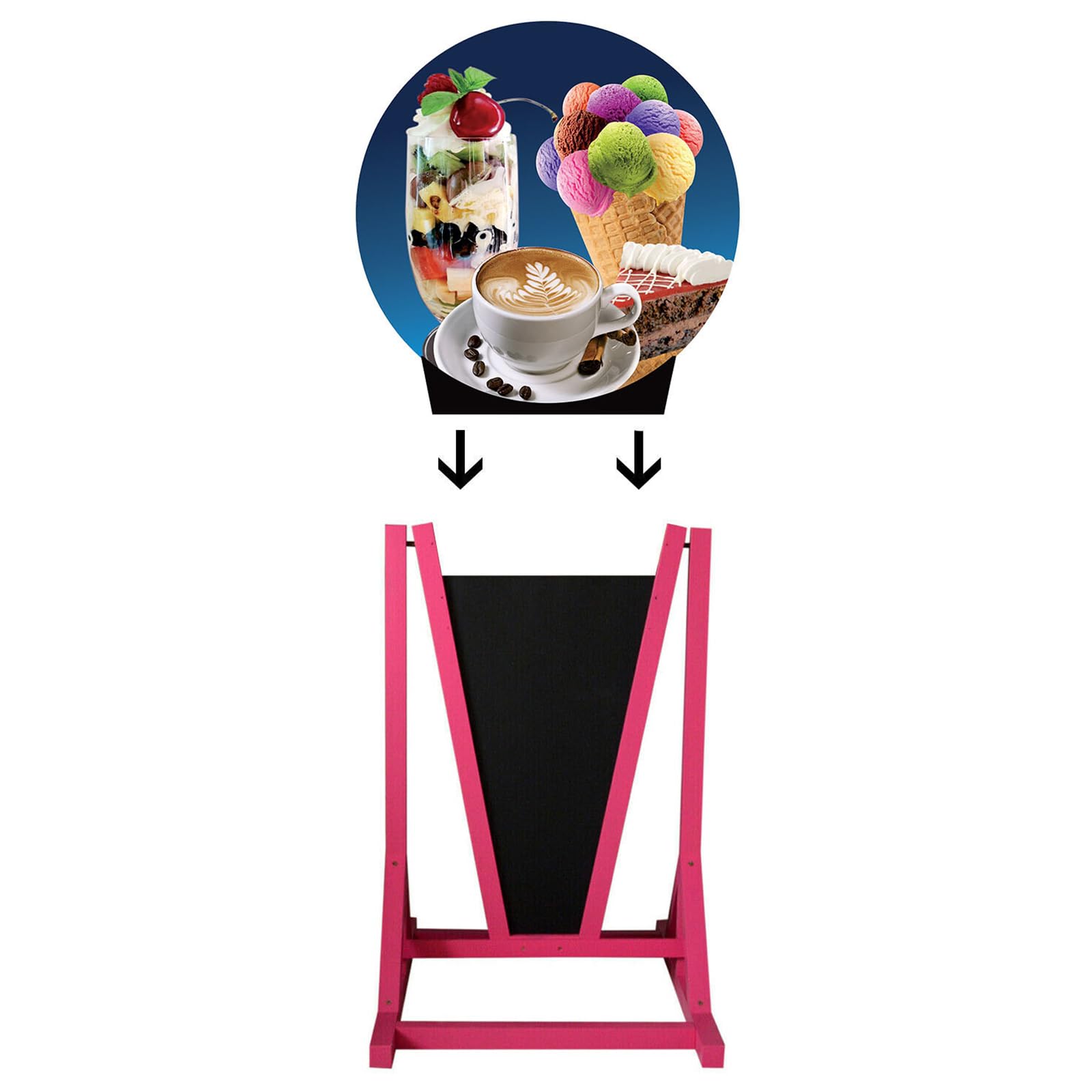 Doppelseitiger Kundenstopper 154 x 74 cm, wasserdichter Werbeaufsteller mit Kreidetafel, 16 Motiven, wechselbarer Werbeplatte, Holzgestell in Pink oder Braun für Café (Rosa, 9. Pizza Margherita)
