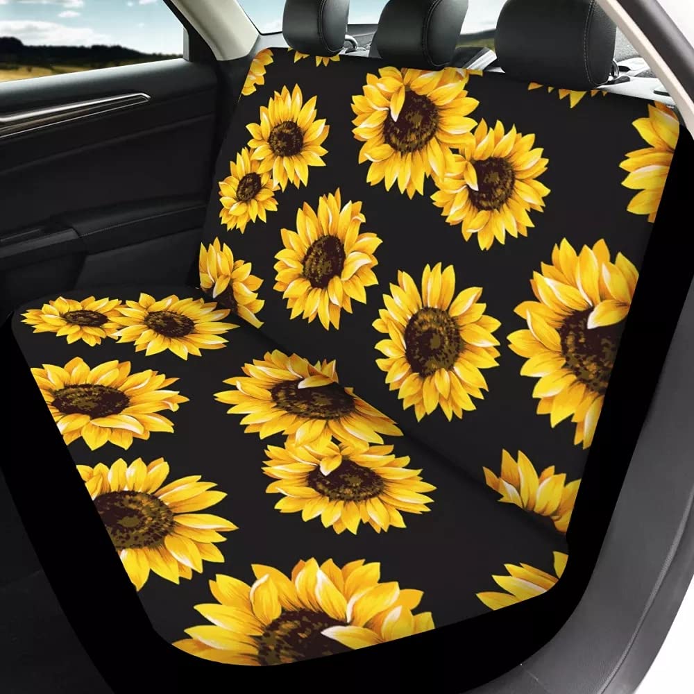 Aoopistc Coprisedili Auto 2 Pezzi Con Motivo Girasole: Universali, Elasticizzati, Lavabili Per Berlina, SUV, Furgoni