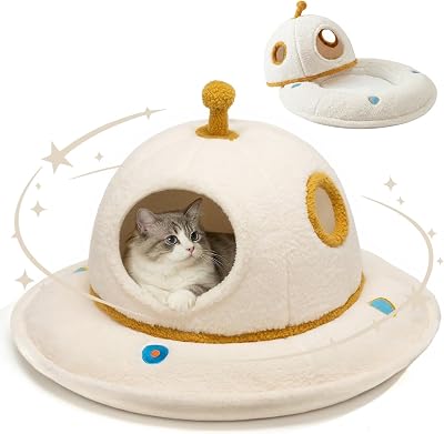 Cat House for Indoor Cats - 2 in 1 UFO Large Cat Bed Cave