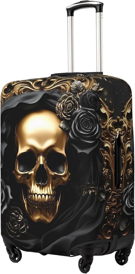 Travel Luggage Cover for Gold Rose Skull