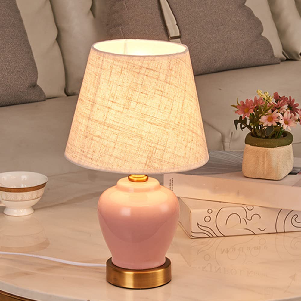 Lampe de Chevet en céramique Rose Clair, Style rétro Simple, idéale pour la Chambre à Coucher, Le Bureau, Le Salon, 1 Ampoule E27, Max. 60 W, Ampoule Non Incluse