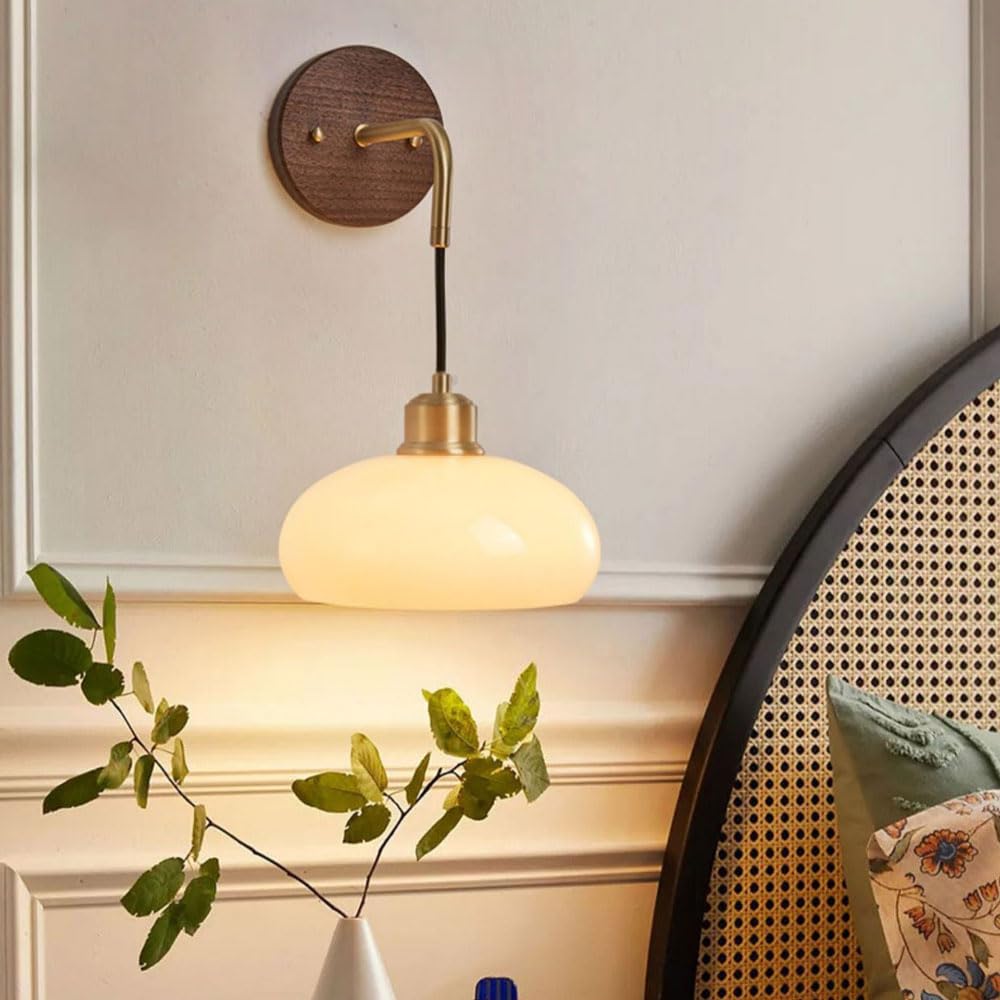 Mosiężna lampa ścienna z litego drewna w paski szklany klosz Lampka nocna Kinkiety Oświetlenie Ścienne Nowoczesna lampa ścienna E27 Oświetlenie wewnętrzne do salonu Restauracja