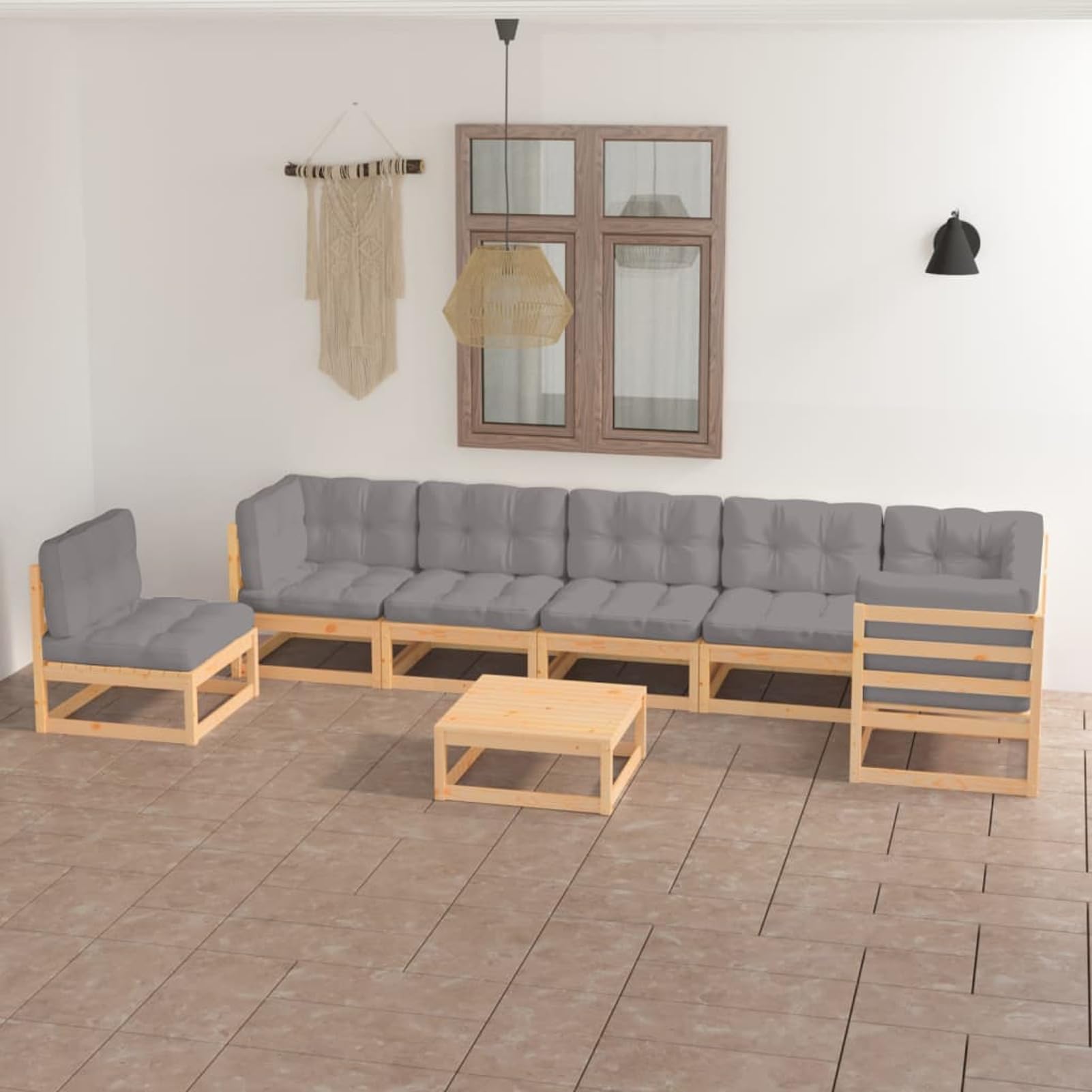LAPOOH Zestaw mebli ogrodowych 8 sztuk i poduszek, zestaw ogrodowy, zestaw ogrodowy, meble na taras zewnętrzny, zestaw mebli ogrodowych, sofa do ogrodu na taras, lite drewno sosnowe
