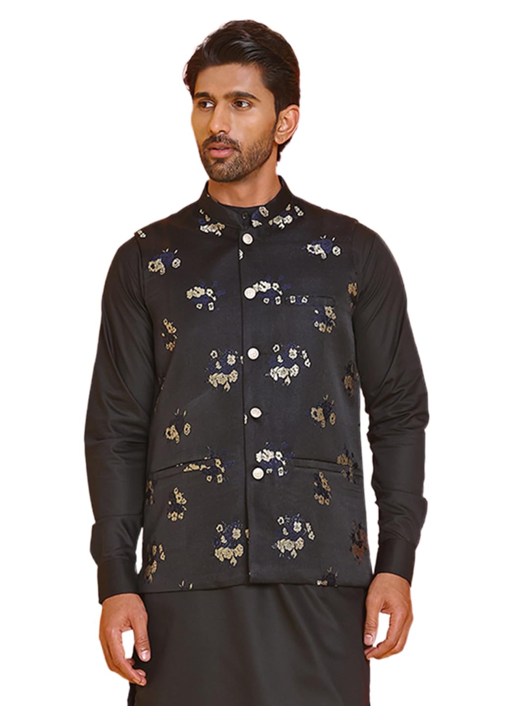 jompers Embossed design Nehru Jacket for Men (Black, S)-picture-27