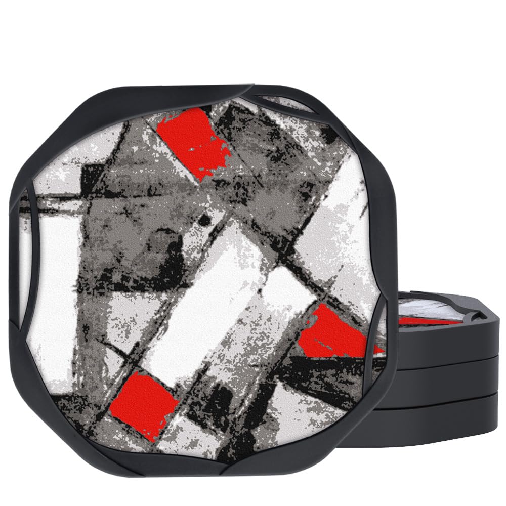 UMIRRO Absorbent Coasters for Drinks, Cool Silicone Cup Coaster with Felt Insert for Modern Coffee Table Decor, Small Unique Birthday Gift Ideas for Men Dad Him Women Mom Her, 4", Red Black, Set of 4