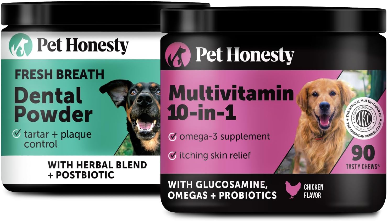 Daily Essentails Bundle - Dog Multivitamin for Dogs + Dental Powder for Teeth Cleaning & Plaque Removal, Skin, Coat, and Allergy Support