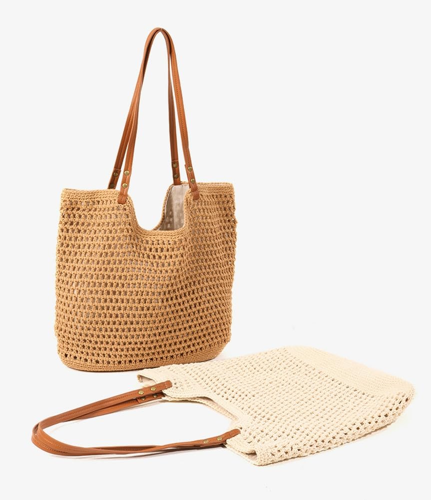 Mujeres Grandes Bolsas de Hombro de Playa de Verano Crochet Tejido de algodón Tejido Bolso de Bolso Hueco