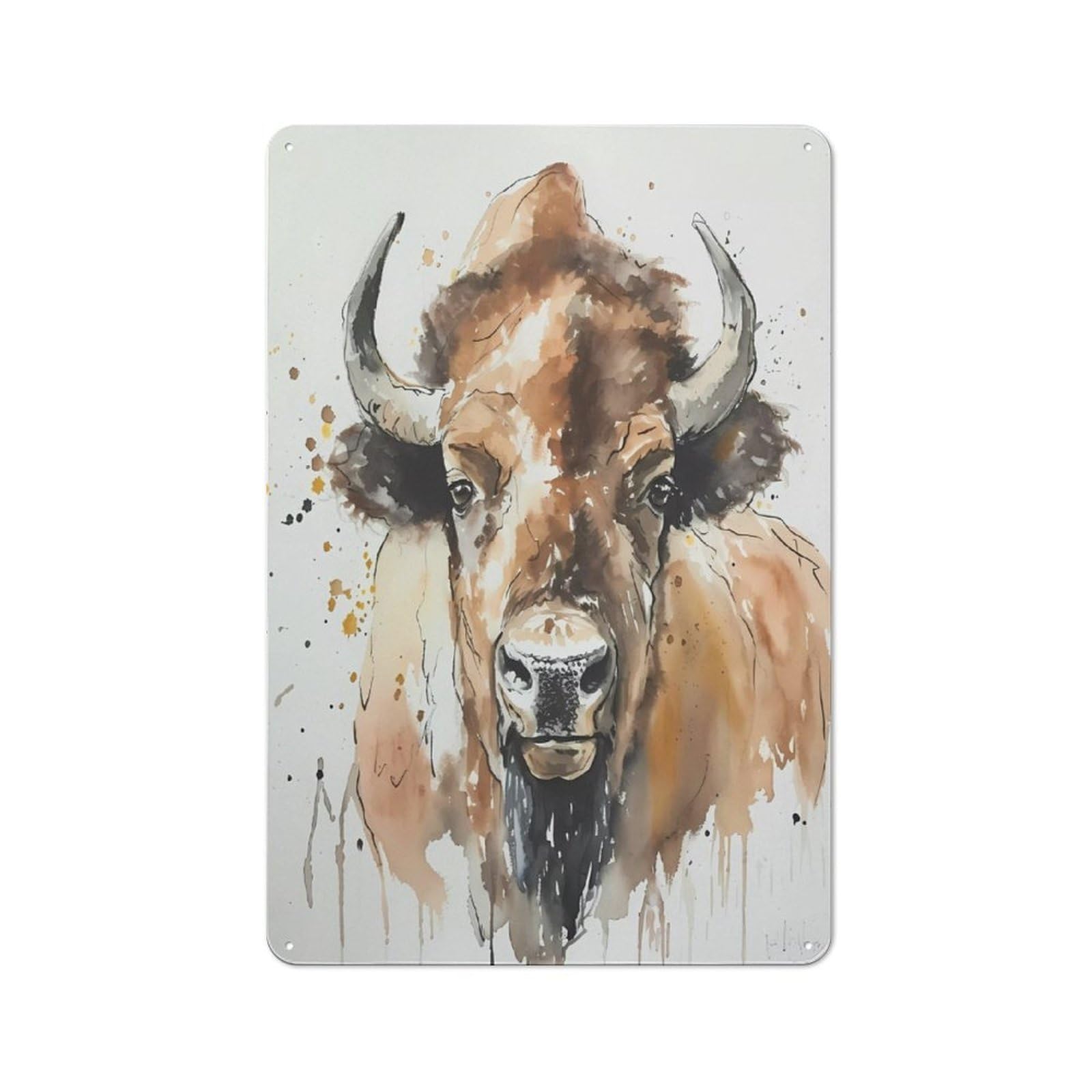 Junmoney Watercolor Bison Retro Tin Wall Plaque 30X20cm For Man Cave Or Games Room, A Decorative Christmas Gift For Man Cave Decor Fans