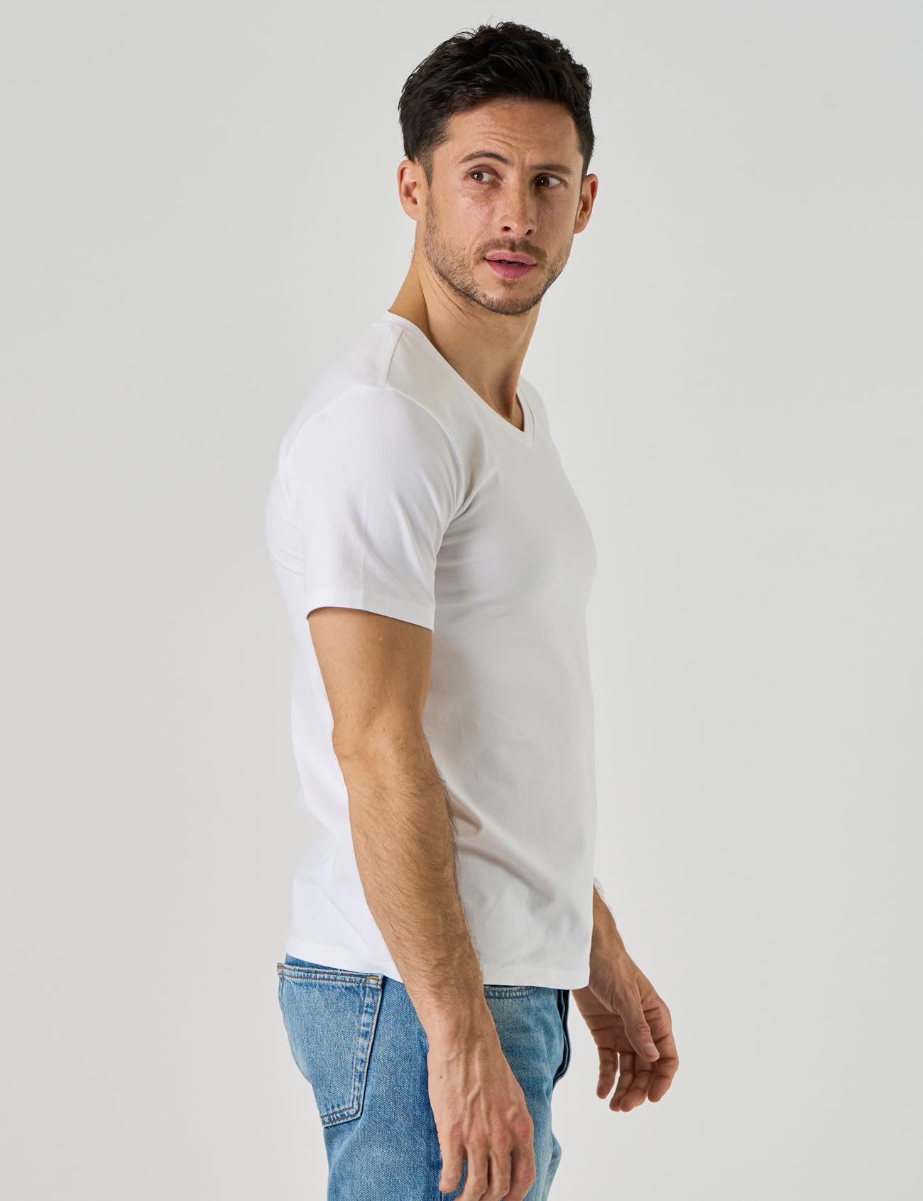 LAPASA Herren T-Shirts 3er Pack Baumwolle V-Ausschnitt Unterhemden