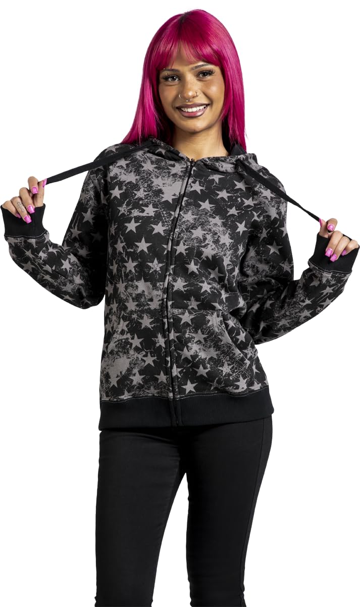 RED by EMP Damen Schwarze Kapuzenjacke mit Allover Print mit Sternen