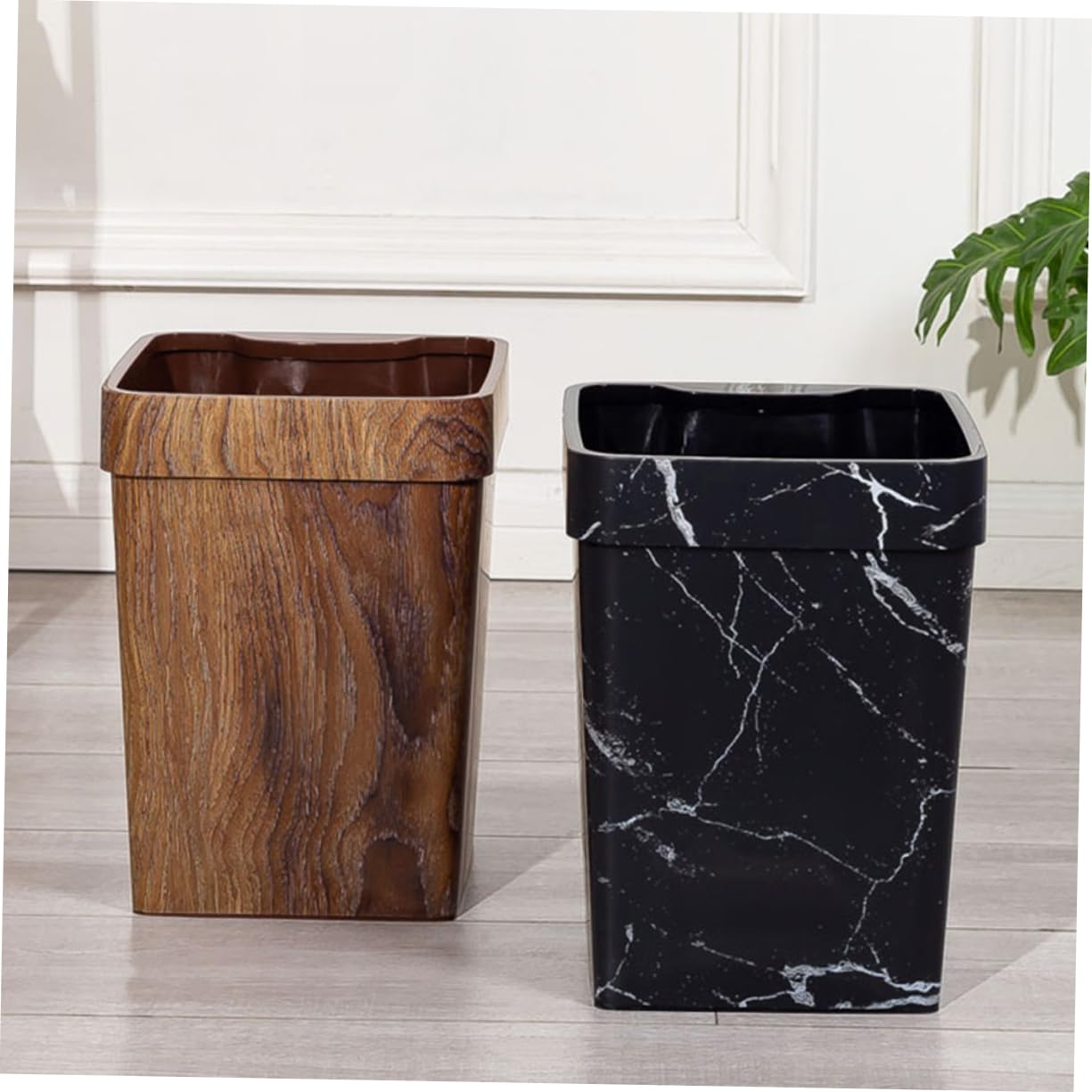 Cabilock Cestino Carta 13l Plastico Effetto Venatura Legno Coffee | Uso Quotidiano, Stile Semplice e Moderno, Design da Ufficio Finitura Naturale