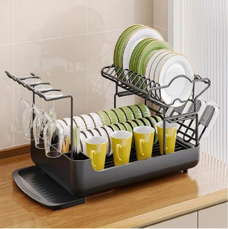 YHK 2 Tier Dish Drainer, Multifunctional Dish Drying Rack, Rustproof Kitchen Dish Drying Rack with Pull Out Drain Tray & Utensil Holder, Space-Saving Dish Rack with for Kitchen Counter (365 rack) (B0D7ZVBLH7) Amazon Price History, Amazon Price Tracker
