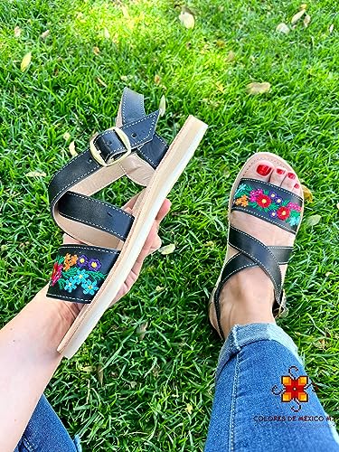 Colores De Mexico Mx Mexican Leather Sandals With Embroidered Flowers For Women thumb #7