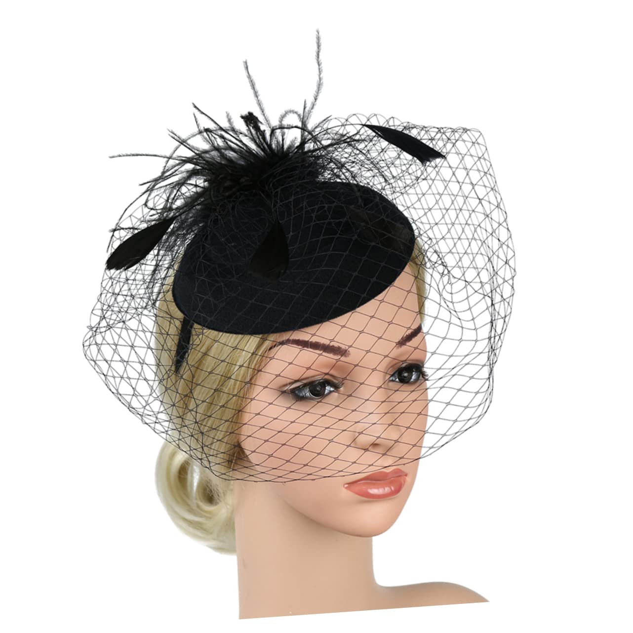 5pezzi Fascinator Retro Elegante con Velo Tulle per Donne Accessorio da Cerimonia Matrimonio Festa del tè e Occasioni Speciali
