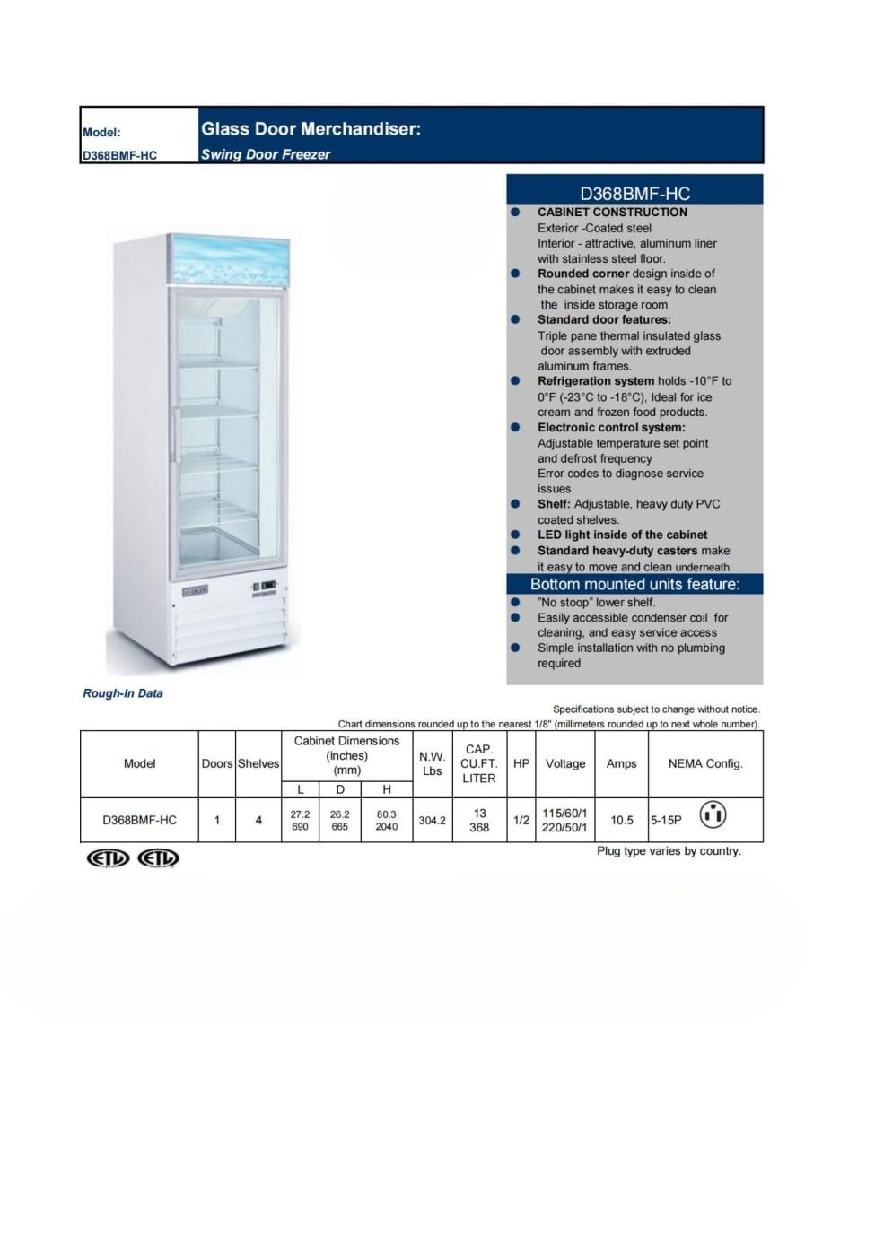 Elite Kitchen Supply Commercial Reach in Freezer, ETL NSF 1 Glass Door Display Merchandiser, Upright 13 cu. ft. Aluminum Interior, LED Lighting for Shop, Restaurant -10°F~ 0°F