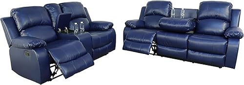 Miniatura 35 de Juego de muebles de cuero regenerado para sala de estar, juego de sofá reclinable de dos plazas en sala de estar, sofá reclinable (3 piezas, marrón)