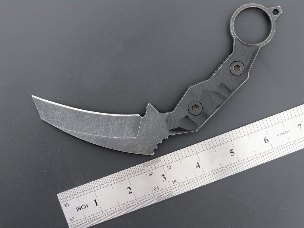 Ccanku C1693 Fixed Blade Knives D2 Blade Steel & G10 Handle Claw Knife for Outdoor, EDC Tool, Survival with Kydex Sheath (Black)