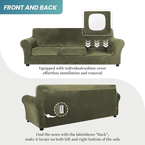 Miniatura 6 de Asnomy Fundas de sofá para sofá biplaza de 3 plazas, fundas elásticas de terciopelo para perros y gatos, protector de muebles con cojines de 3