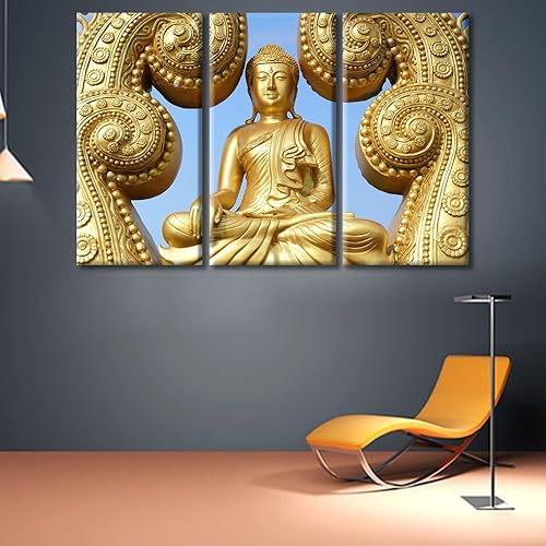 Vista 54 de TUMOVO Wall Art for Living Room Buddha Sculpture Flower Paintings Canvas Wall Art 3 Panel Wall Art Canvas Artwork Wall Decor Large Wall Decor Canvas