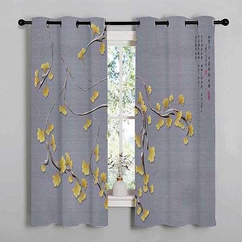 Miniatura 2 de Window Drapes for Bedroom Chinese Style Cherry Blossoms Plum Blossom Art Patio Door Curtain Cortinas para Ventanas De Cuarto 55Inch Width by 55Inch