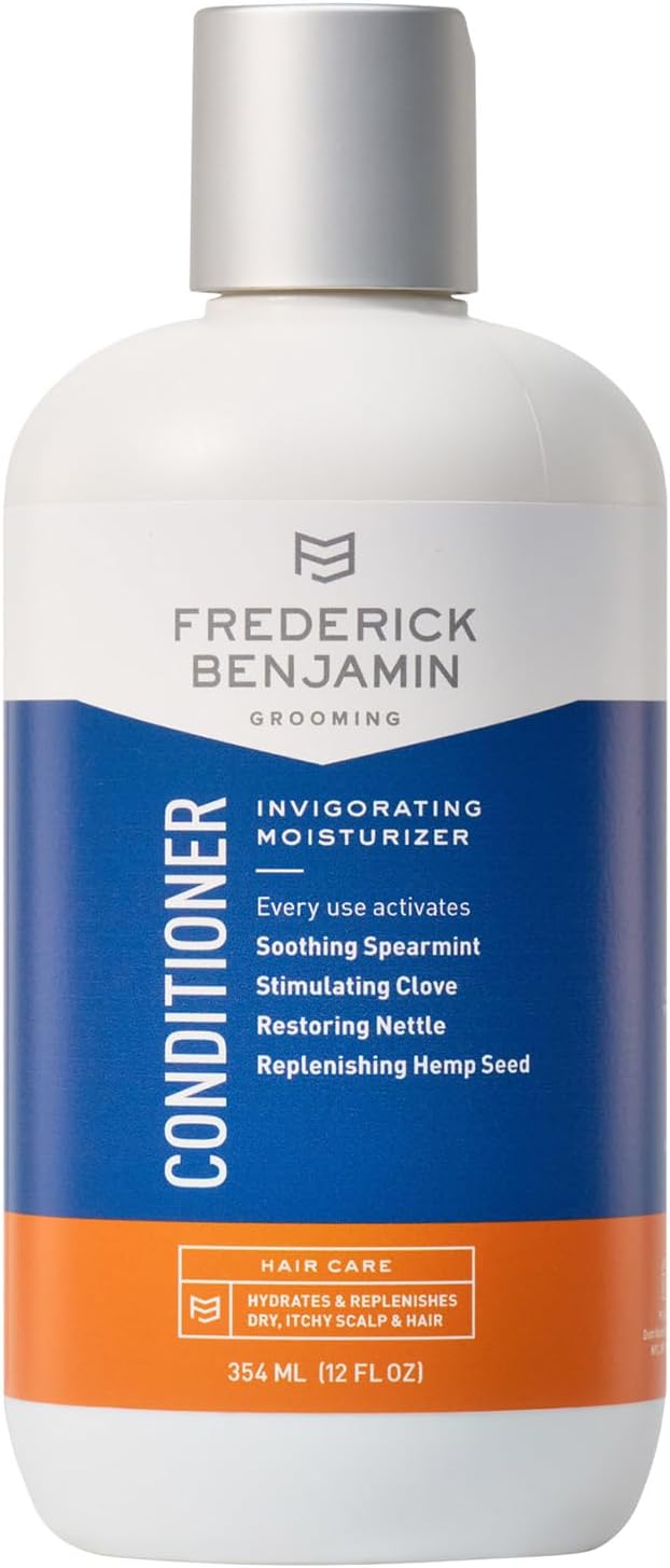 Frederick Benjamin Invigorating Conditioner, Paraben & Sulfate Free Mint Conditioner for Men with Dry Scalp, Natural Powerful Anti Dandruff Moisturizer for Curly Hair, 12oz