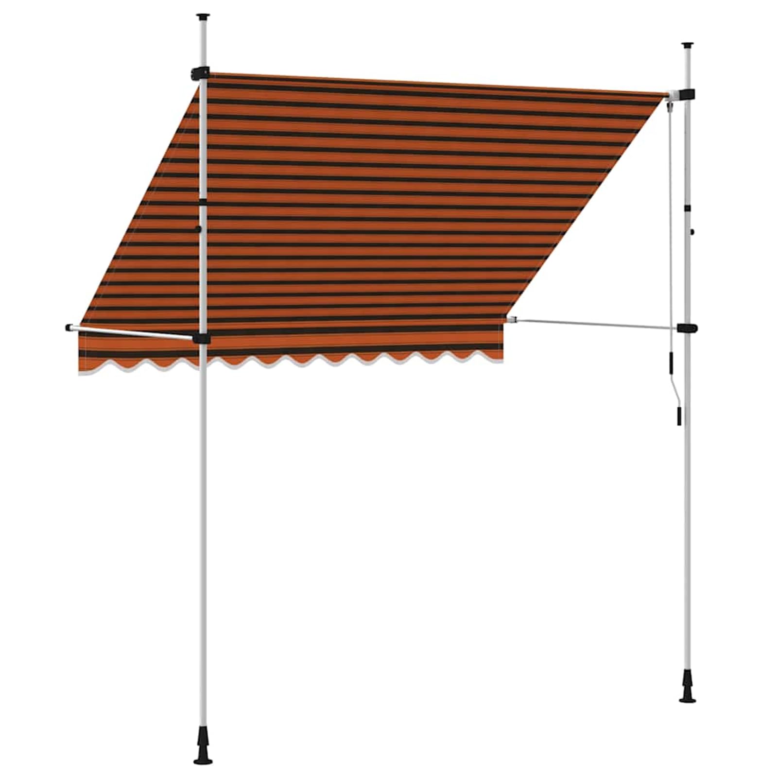 Wysuwana markiza balkonowa, obsługiwana ręcznie, 250 cm, pomarańczowa i brązowa, bez wiercenia, z korbą ręczną, aluminiowa markiza odporna na promieniowanie UV, regulacja wysokości i działanie