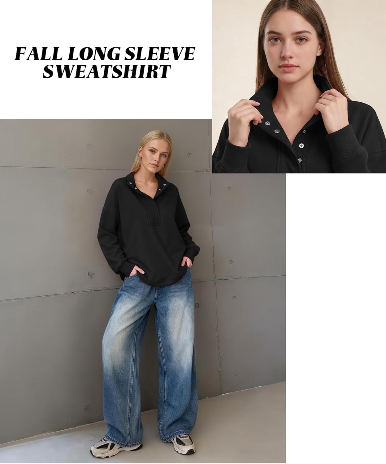 Women’s Sweatshirt Oversized Loose Casual Long Sleeve Button Henley Neck Pullover Tops Fashion Outfits - Image 6