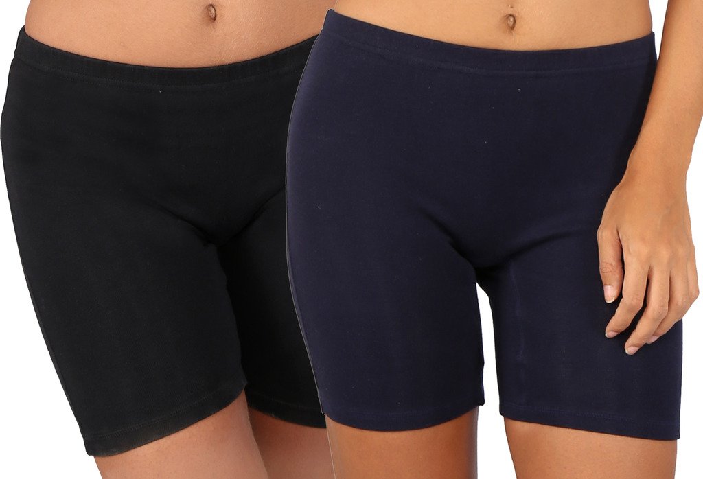 Cycling Shorts for Women, Girls with Cotton Spandex, Set of 2 - Rib Shorts