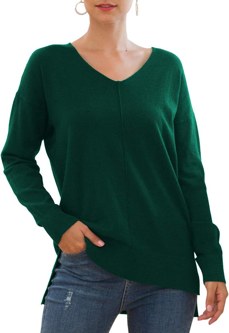 Jouica Women's Casual Lightweight V Neck Batwing Sleeve Knit Top Loose Pullover Sweater