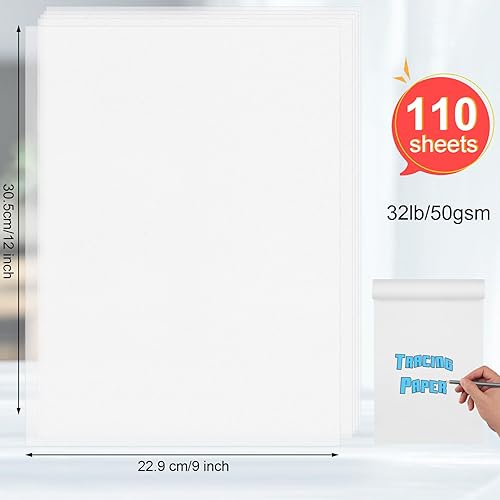 Miniatura 2 de 110 hojas de papel de calco para dibujo, papel de rastreo de 9 x 12 pulgadas, almohadilla de papel de calco de papel vitela translúcido, almohadilla