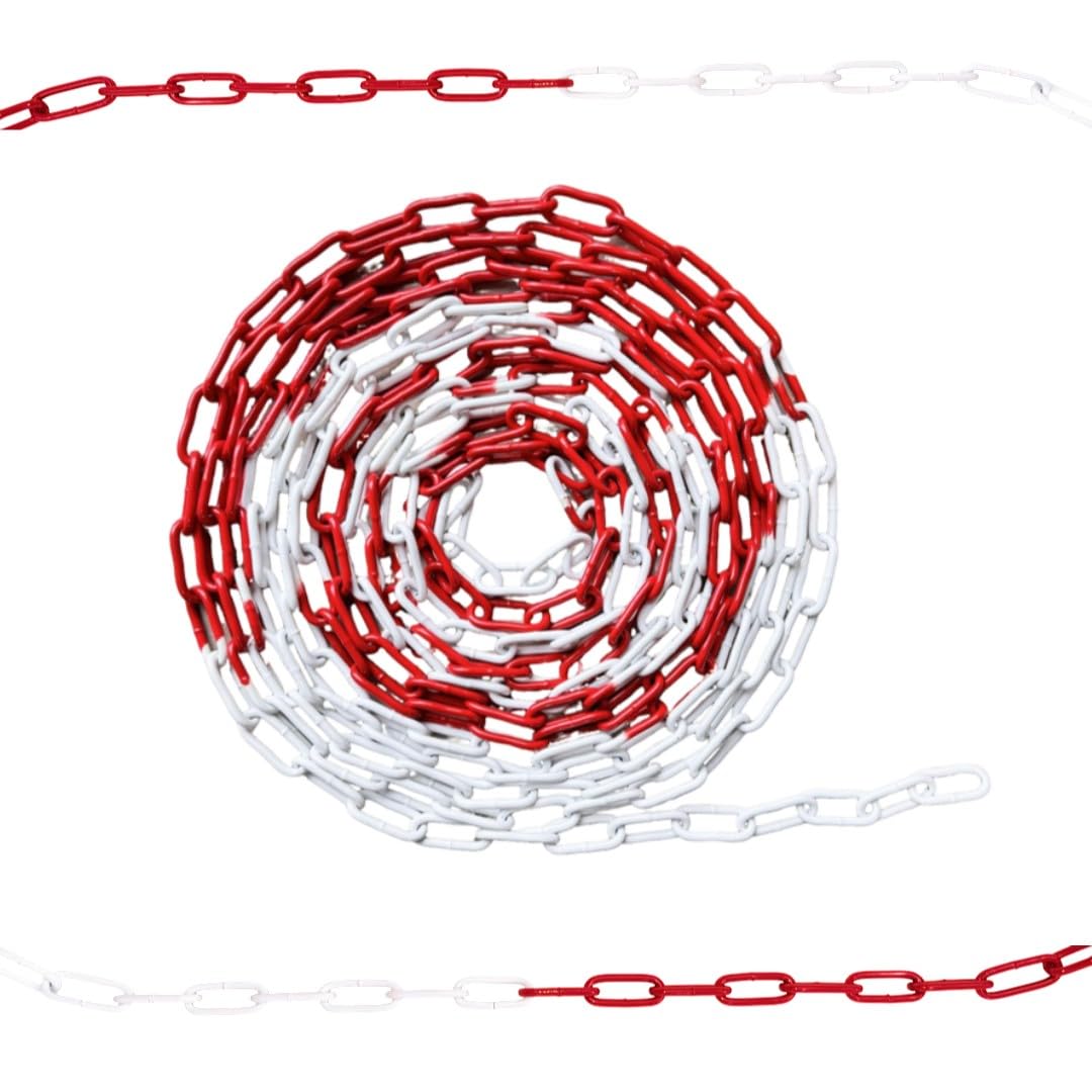 10m Absperrkette 6mm inkl Notglied&Karabiner aus verzinktem Stahl – Rot/Weiß, korrosionsbeständig, hohe Sichtbarkeit, stabil & langlebig – ideal für Absperrungen von Parkplätzen und Flächen